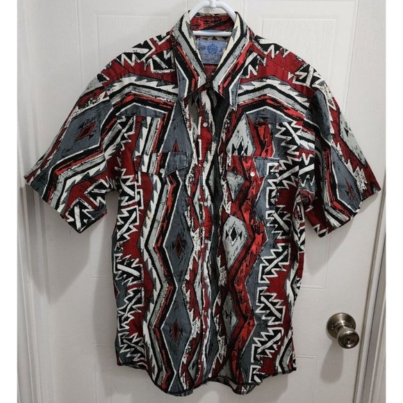 Vintage American Hero Short Sleeve Aztec Southwestern Pearl Snap Shirt Size L - Picture 1 of 12